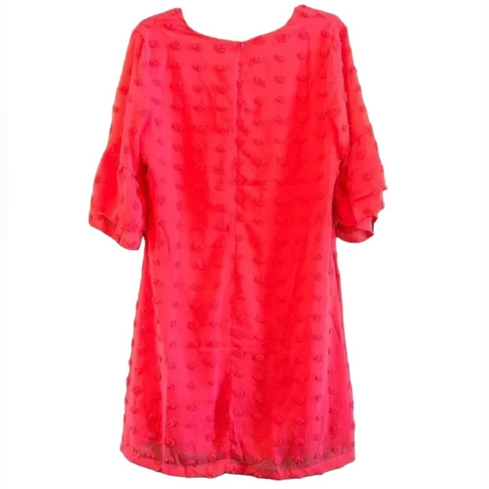 NEW Belongsci Bright Coral Swiss Dot Ruffle Sleeve Mini Dress Size Large - Picture 3 of 16